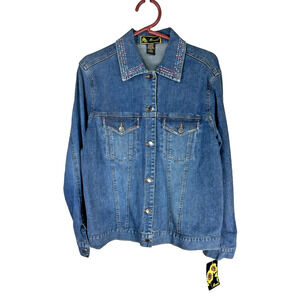 Mirasol Texas Rhinestone Denim Jacket Western Patriotic Style M NWT